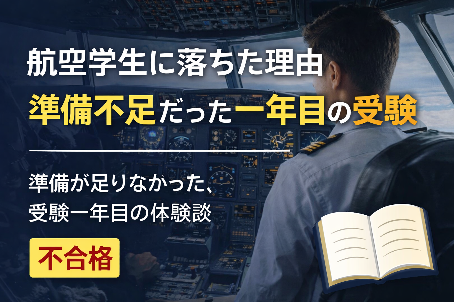 航空学生を目指したが準備不足で不合格となった受験一年目の体験を表す操縦席のイメージ画像