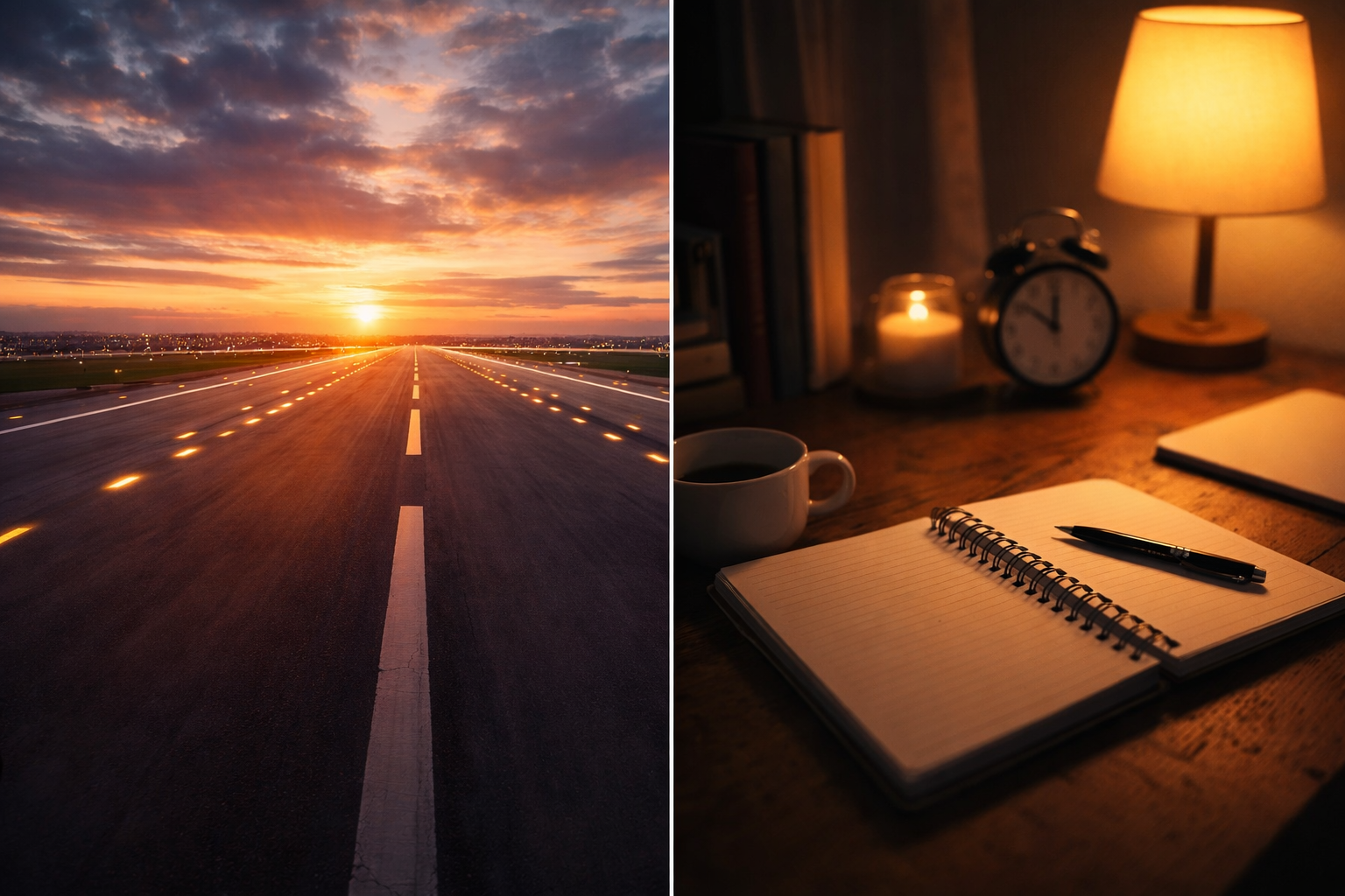 偏差値50から挑戦を始める決意を表した朝焼けの道の写真